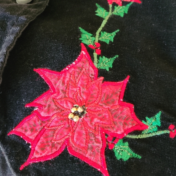 Vtg Casey & Max Velvet Black poinsettia Vest Christmas Festive Size M Cotton - Picture 2 of 6